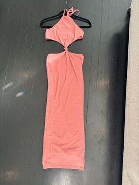 Cut-Out Halter Maxi Dress in Coral Pink